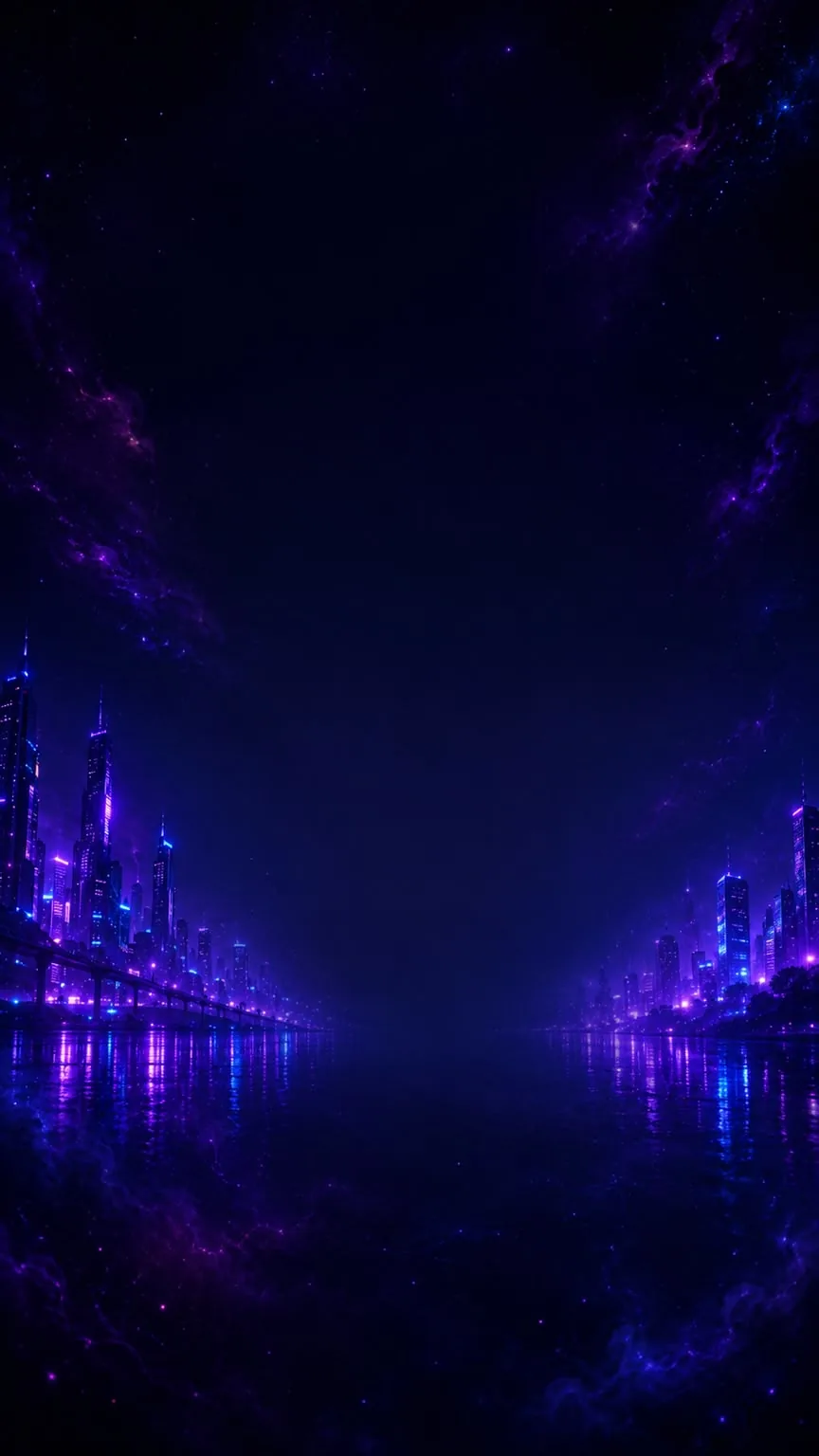 A dark Dream Realm city reflected across deep blue water.